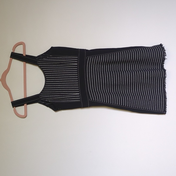 Derek Lam Black and White Striped Fringe Hem Woven Edgy Mini Dress Size 2 - Picture 8 of 10
